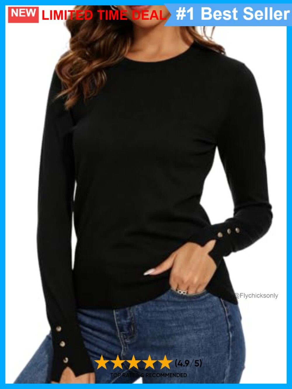 Women's Long Sleeve Crewneck Pullover Sweater Ribbed Trim Knit Casual
